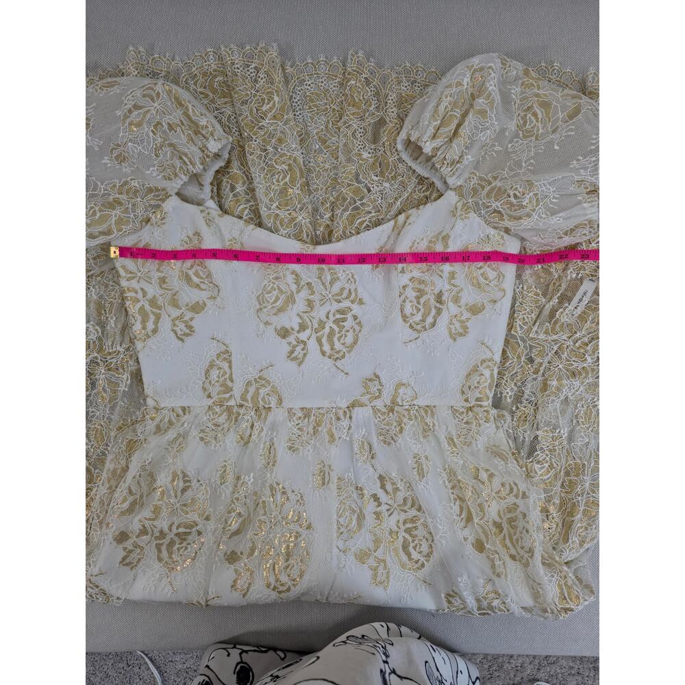 Helsi Corinne Off White Gold Puff Sleeve Floral Maxi Dress XL NWT - Picture 6 of 11